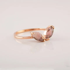 Pink Opal Copper Marquise Shape Gemstone Ring, 3.50x7.50mm Gemstone Adjustable Ring For Women, 18k Gold Plated 925 Sterling Silver Rings Jewelry