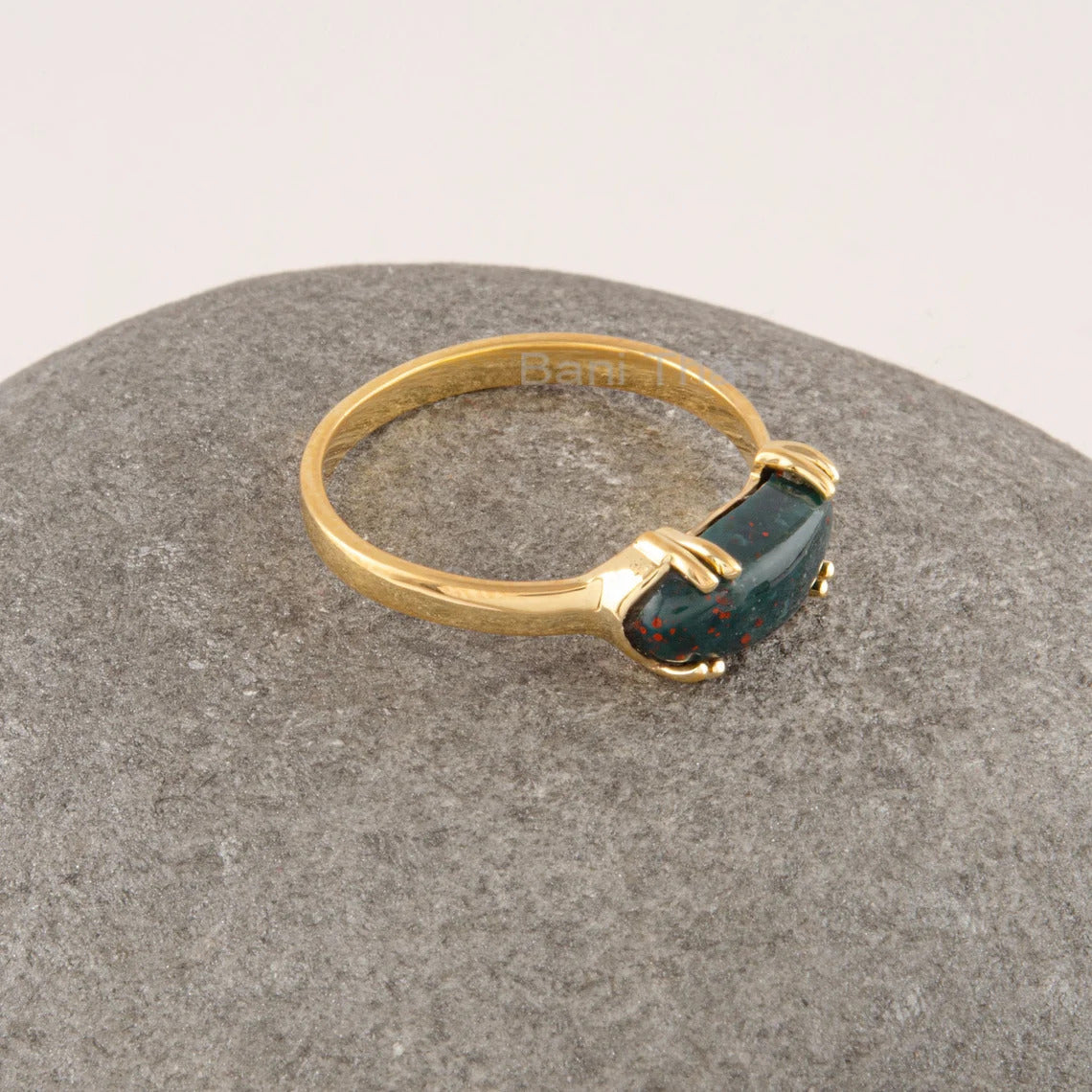 Bloodstone Ring, 13x5mm Long Oval Shape Double Prong Gemstone Ring, Minimalist Curved Ring, Gold Plated 925 Sterling Silver Rings, Handmade Jewelry