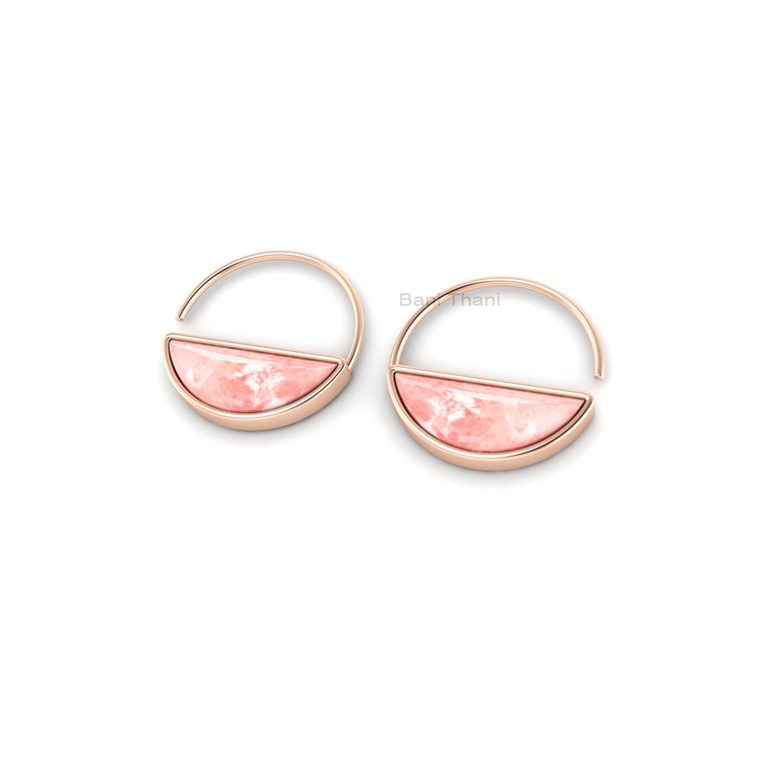 Pink Tourmaline Earring - Huggies Earrings - Hoop Earrings - 17×6.5mm Half Moon Gemstone - Dainty 18k Gold Plated