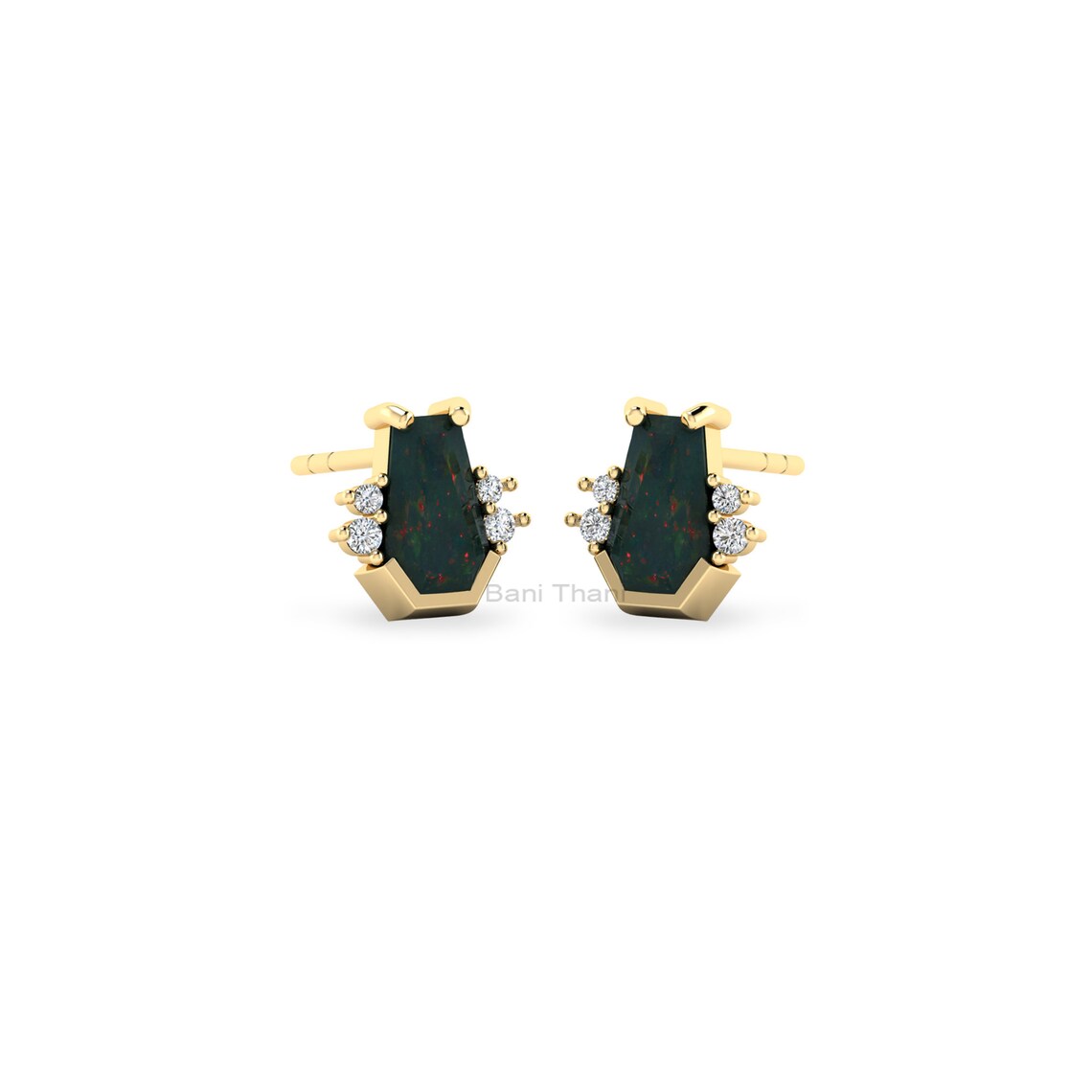 Labradorite Coffin Shape Sterling Silver Earring, 8x5mm Coffin Gemstone Stud, 18k Gold Plated, Daily Wearing Earrings