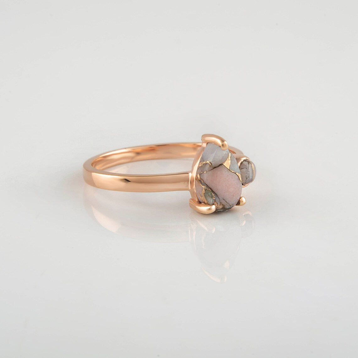 Pink Opal Copper Ring - 5x8 mm Pear Opal Ring - Rose Gold Plated Ring - Gemstone Ring - Minimalist Ring Jewelry - Dainty Gift For Her