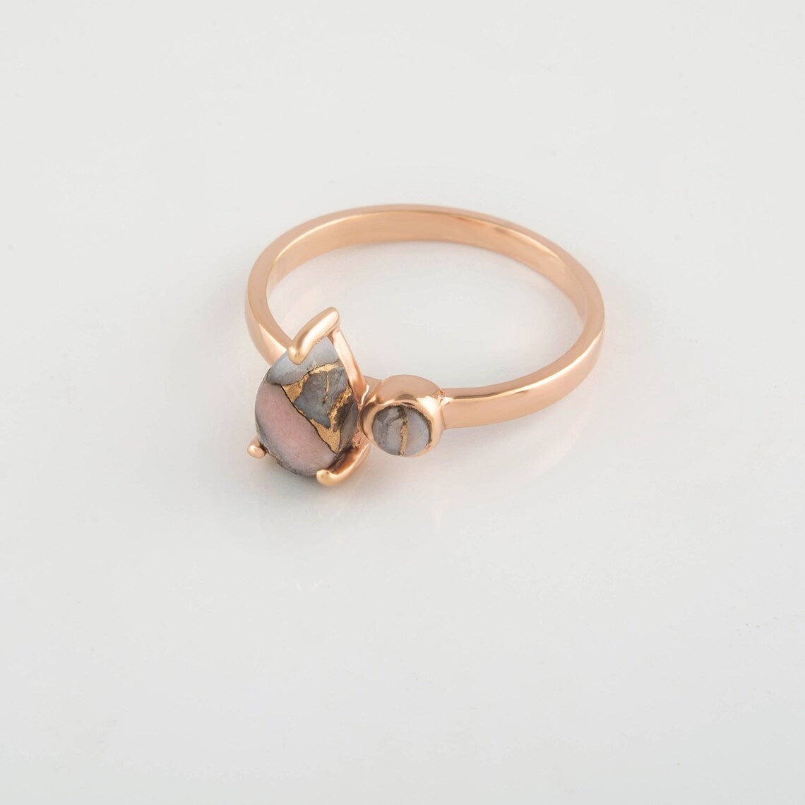 Pink Opal Copper Ring - 5x8 mm Pear Opal Ring - Rose Gold Plated Ring - Gemstone Ring - Minimalist Ring Jewelry - Dainty Gift For Her