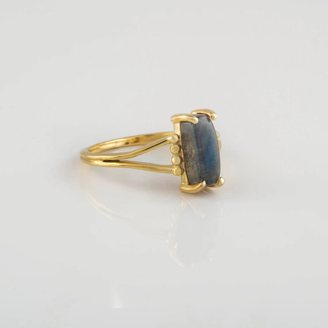 Labradorite Gemstone Ring, 4x10 mm Rectangle Shape Gemstone 18k Gold Plated Silver Ring, Engagement Ring, Dainty Ring Jewelry