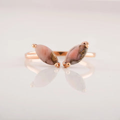 Pink Opal Copper Marquise Shape Gemstone Ring, 3.50x7.50mm Gemstone Adjustable Ring For Women, 18k Gold Plated 925 Sterling Silver Rings Jewelry