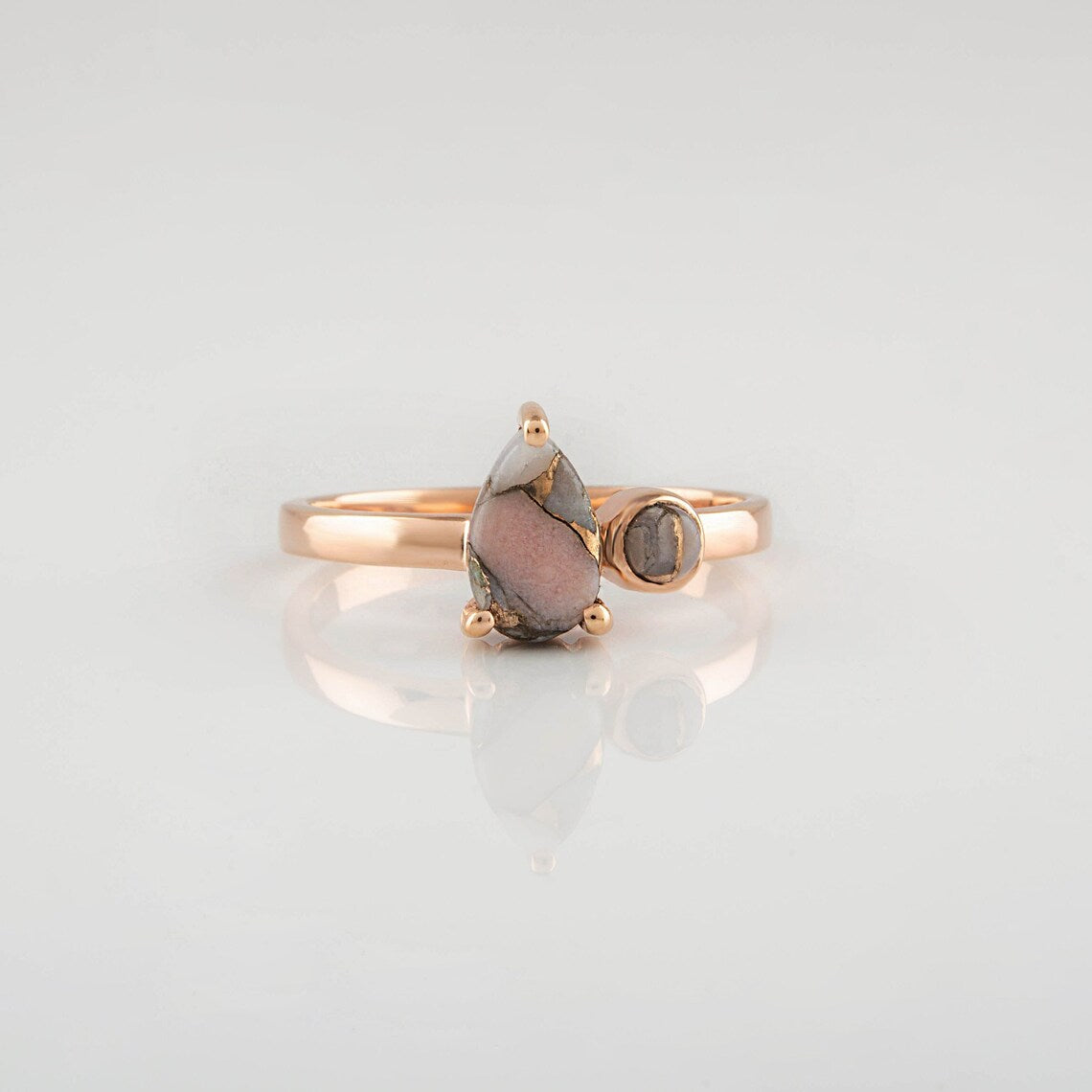 Pink Opal Copper Ring - 5x8 mm Pear Opal Ring - Rose Gold Plated Ring - Gemstone Ring - Minimalist Ring Jewelry - Dainty Gift For Her