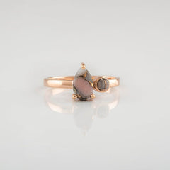 Pink Opal Copper Ring - 5x8 mm Pear Opal Ring - Rose Gold Plated Ring - Gemstone Ring - Minimalist Ring Jewelry - Dainty Gift For Her