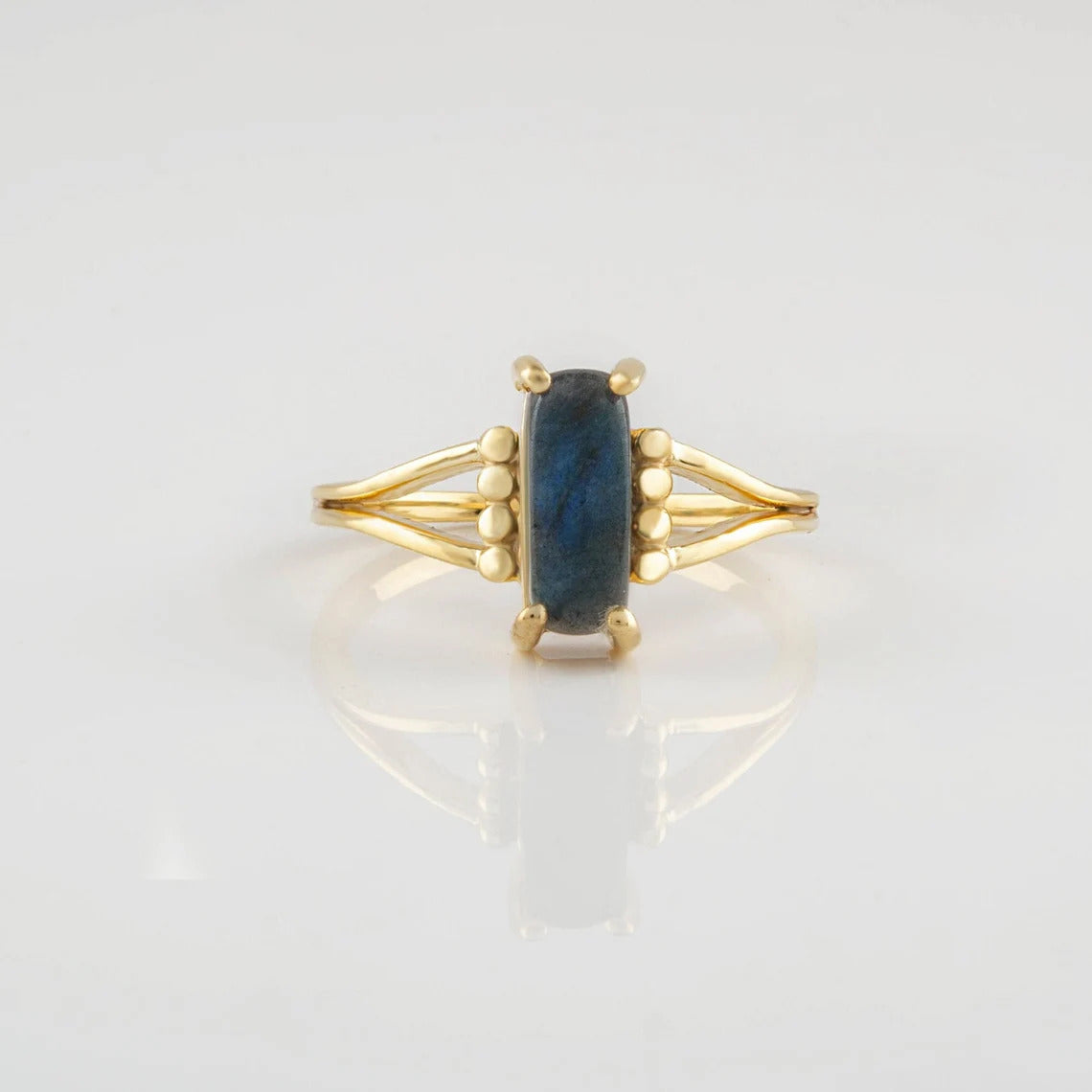 Labradorite Gemstone Ring, 4x10 mm Rectangle Shape Gemstone 18k Gold Plated Silver Ring, Engagement Ring, Dainty Ring Jewelry