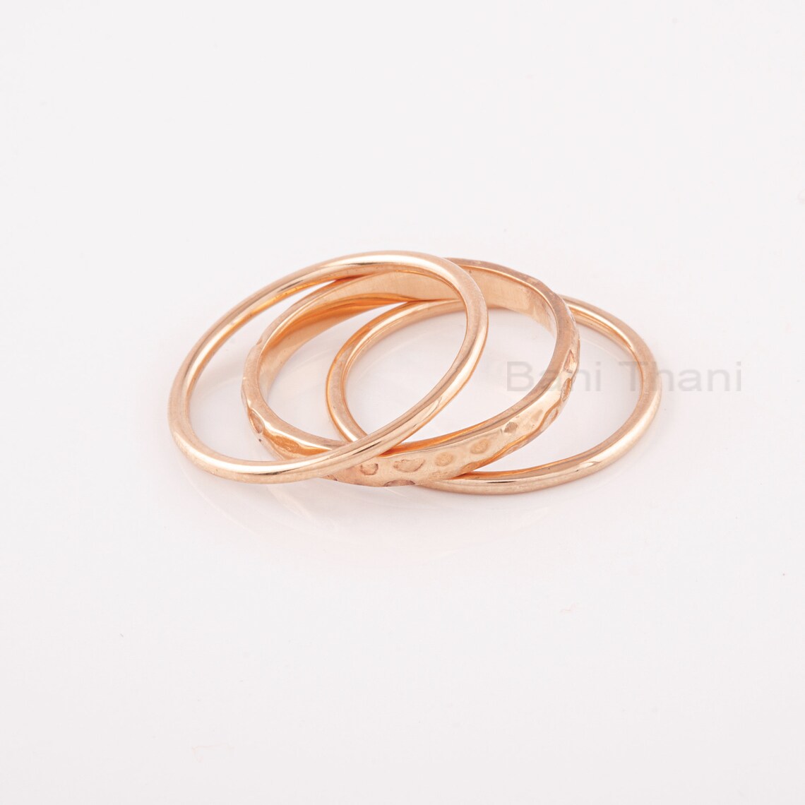 Rose Gold Minimalist Rings, Hammered Stackable Bands, 925 Sterling Silver Ring, Anniversary Band, Delicate Ring