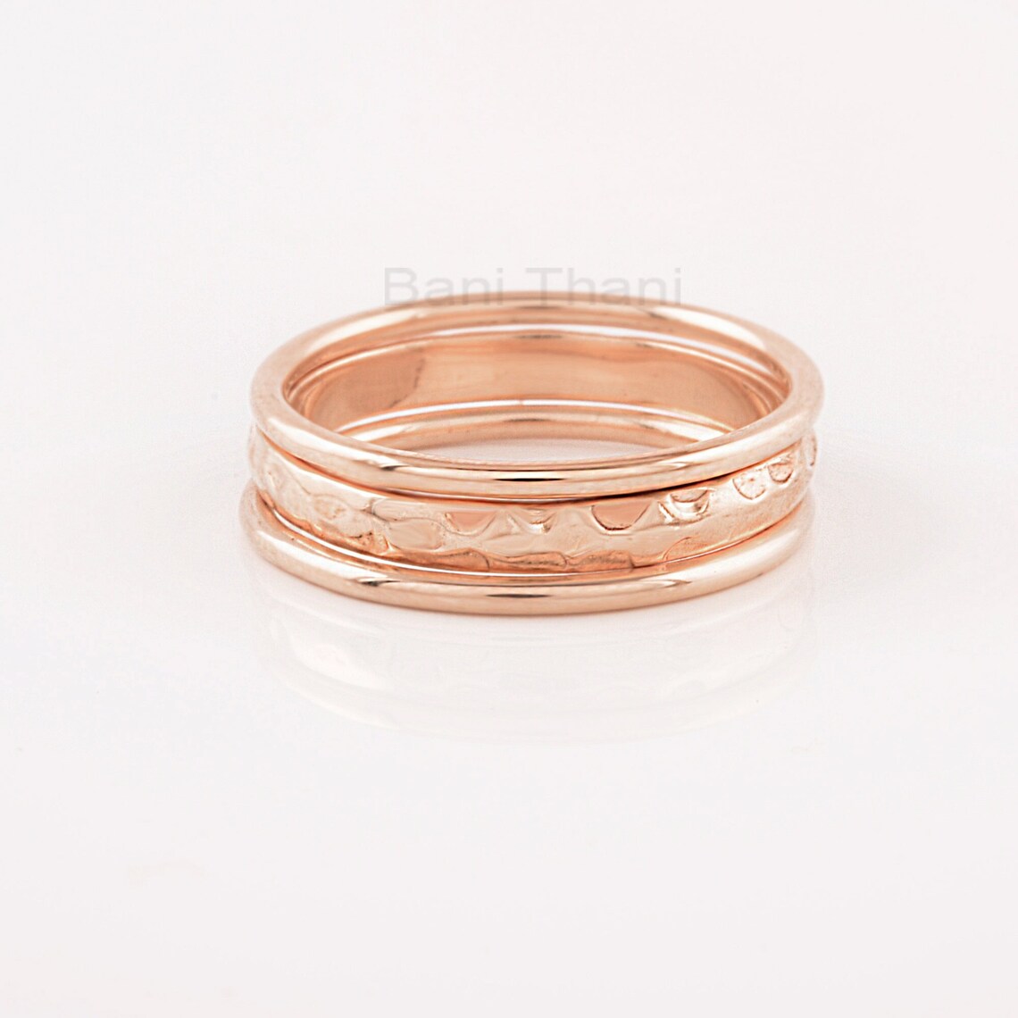 Rose Gold Minimalist Rings, Hammered Stackable Bands, 925 Sterling Silver Ring, Anniversary Band, Delicate Ring