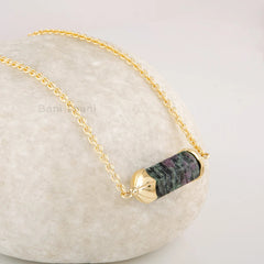 Ruby Zoisite Necklace, Natural Gemstone Pendant Necklace, Hexagon Necklace, 925 Sterling Silver 18k Gold Plated Necklace