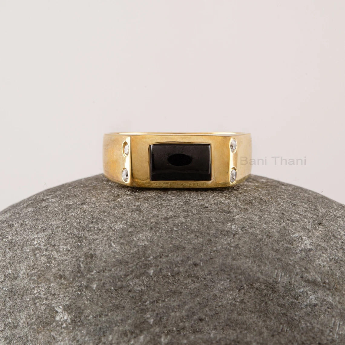 Black Onyx Ring, Classic Signet Ring, Rectangle shape Gemstone Ring, 925 Sterling Silver Gold Plated Ring, Vintage Ring, Gift For Her