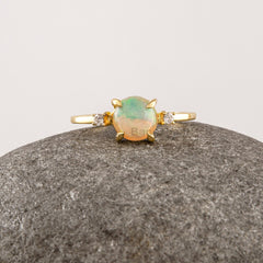 Ethiopian Opal Ring, 7 mm Round Gemstone Ring, Crystal Zircon Gold Plated 925 Sterling Silver Ring, Handmade Dainty Ring