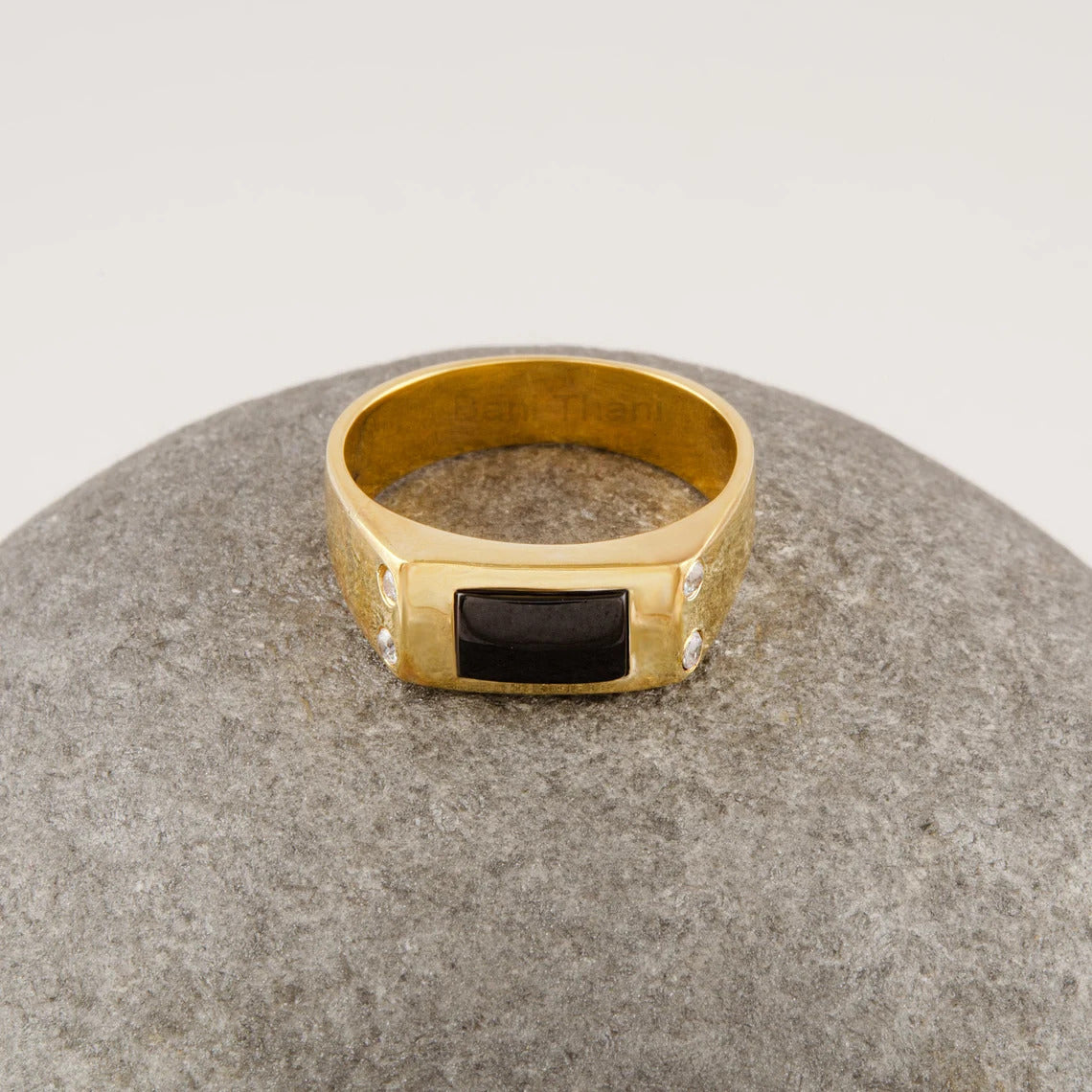 Black Onyx Ring, Classic Signet Ring, Rectangle shape Gemstone Ring, 925 Sterling Silver Gold Plated Ring, Vintage Ring, Gift For Her