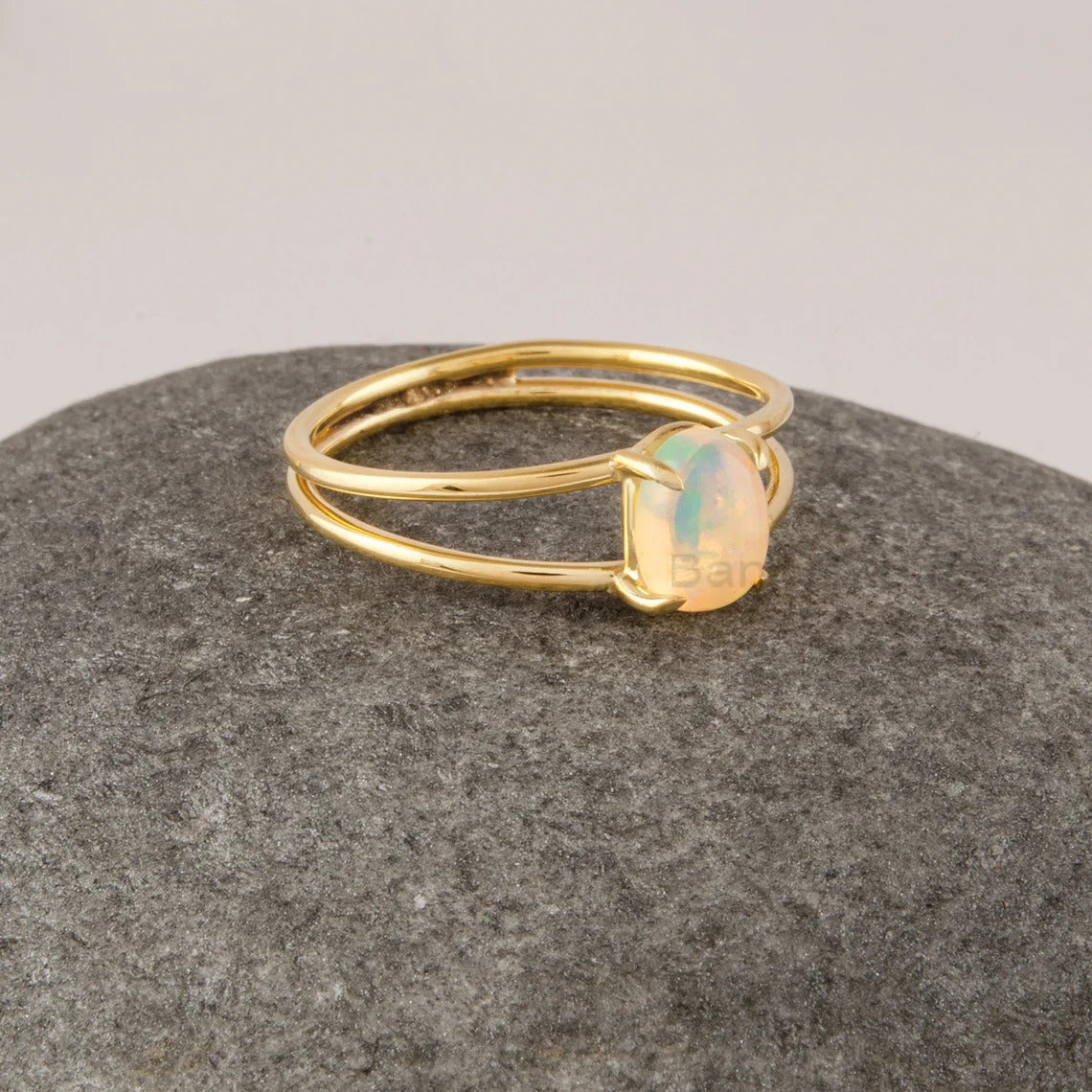 Tapered Band Ethiopian Opal Ring, 7x5mm Oval Shape Gemstone Ring, Gold Plated Solid Silver Ring, Vintage Ring, Engagement Ring