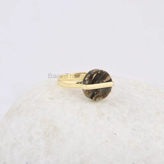Black Copper Shell Ring - 12mm Round - Gold Plated Ring - Gemsotne Ring - Pure Silver - Elegant Jewelry - Gift for Ladies - Jewelry for Mom