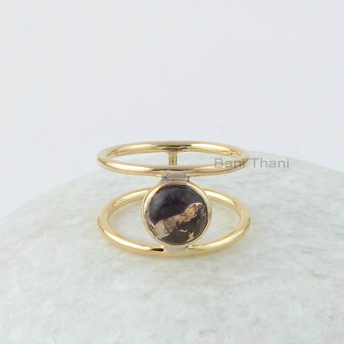 Amethyst Turquoise Ring, Copper Amethyst Turquoise 8mm Round Gemstone Ring, 18k Gold Plated Ring, Gemstone Rings, Sterling Silver Rings