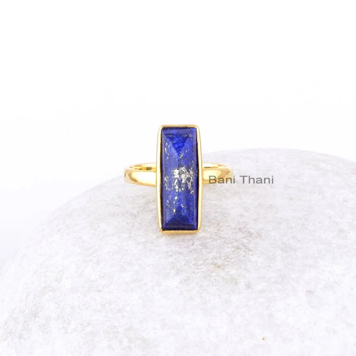 925 Sterling Silver Ring - Lapis Lazuli Ring - Sterling Silver Ring - Gemstone Jewelry - Micron Gold Plated Ring - Rectangle 6x18mm Ring