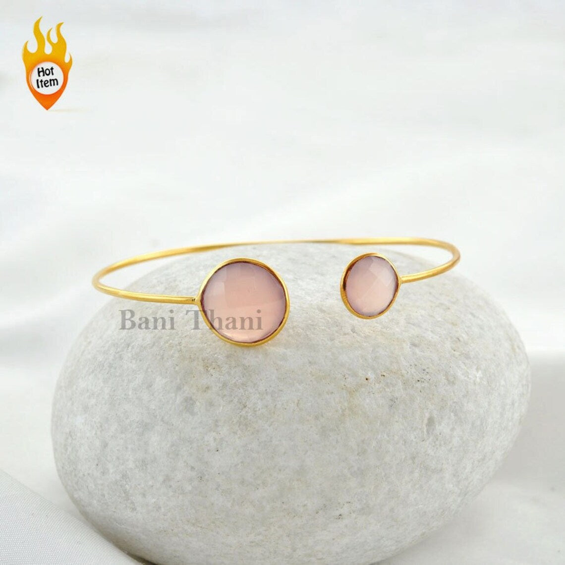 Pink Chalcedony Round Bangle - Pure Silver - Handcrafted Bracelet - Party Jewelry Bangle - Gift For Lover - Jewelry For Grand Daughter