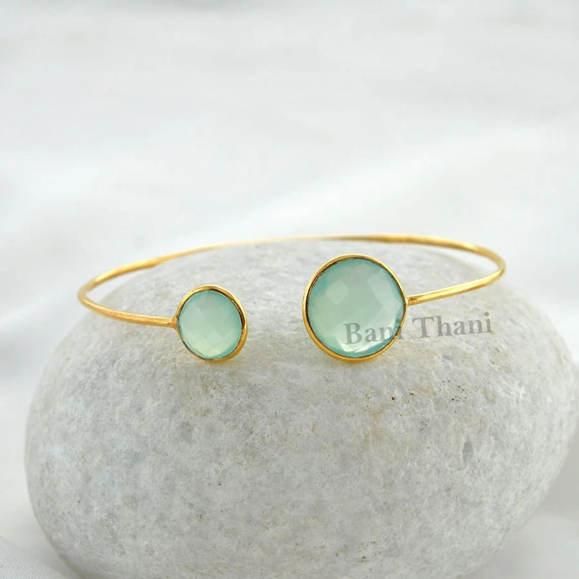 Aqua Chalcedony Bangle - 925 Sterling Silver - Rose Gold Plated Bracelet - Custom Jewelry - Gift For Loved Ones - Jewelry For Graduation