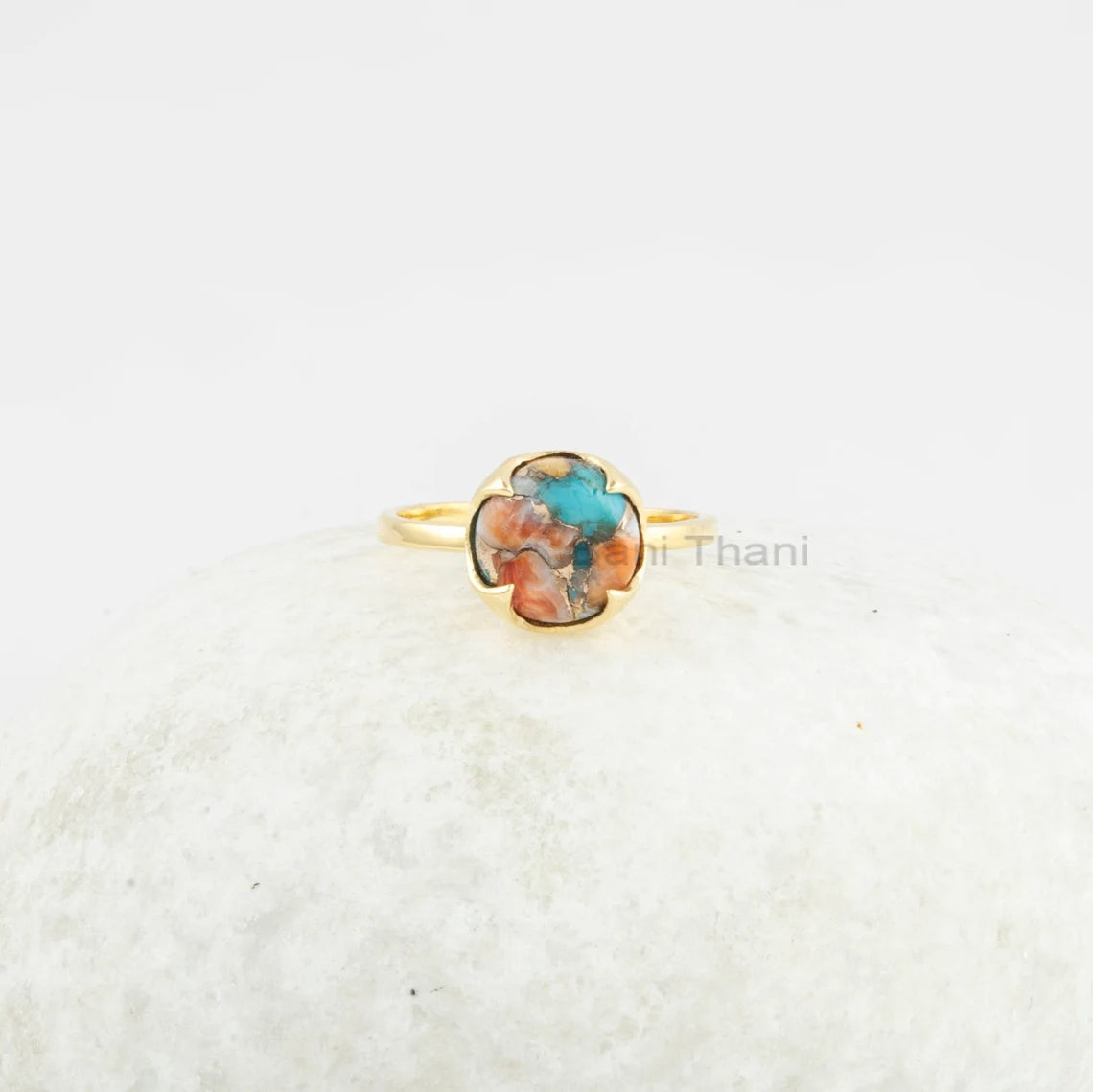 Oyster Copper Ring - Turquoise Gemstone Ring - 10mm Round - 925 Silver - Ring for Women - Handmade Ring - Jewelry for Friend - Gift for Her