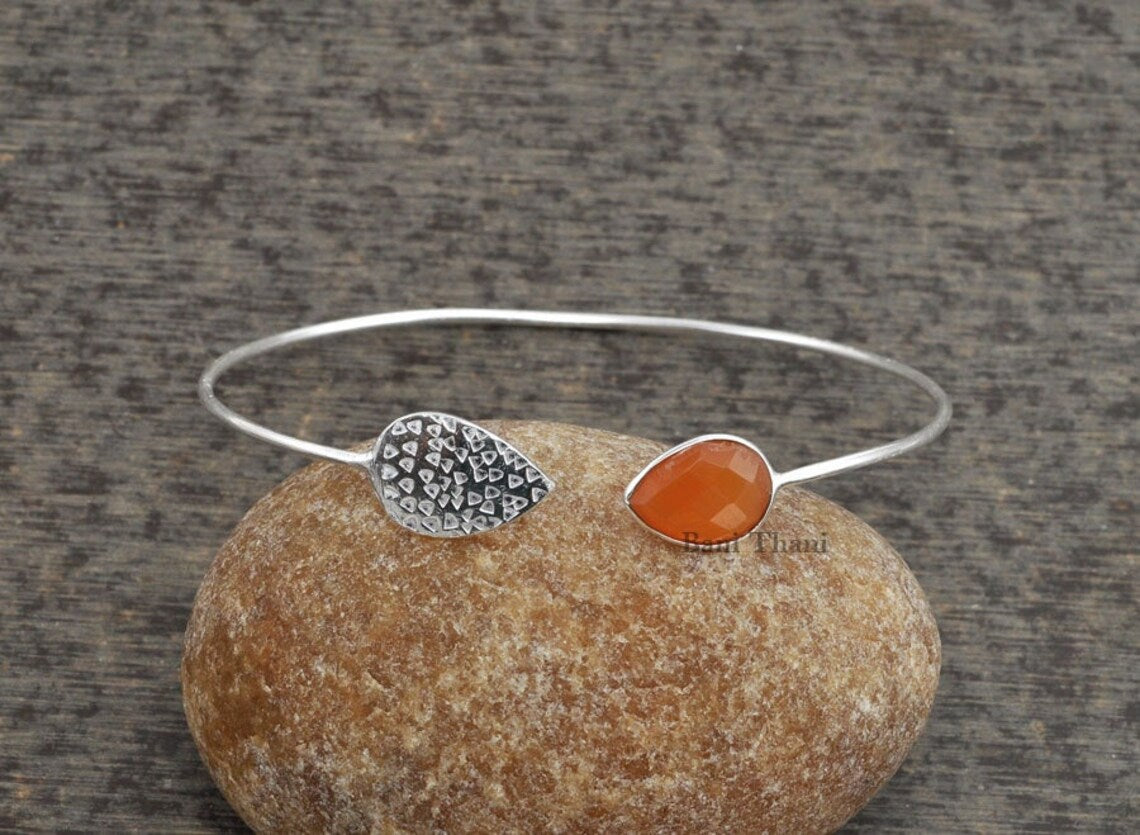 Handmade Designer Fanta Chalcedony 10x14mm Pear Gemstone Cuff Bangle, 925 Sterling Silver Bangle Jewelry, Bangle Bracelet, Delicate Bracelet