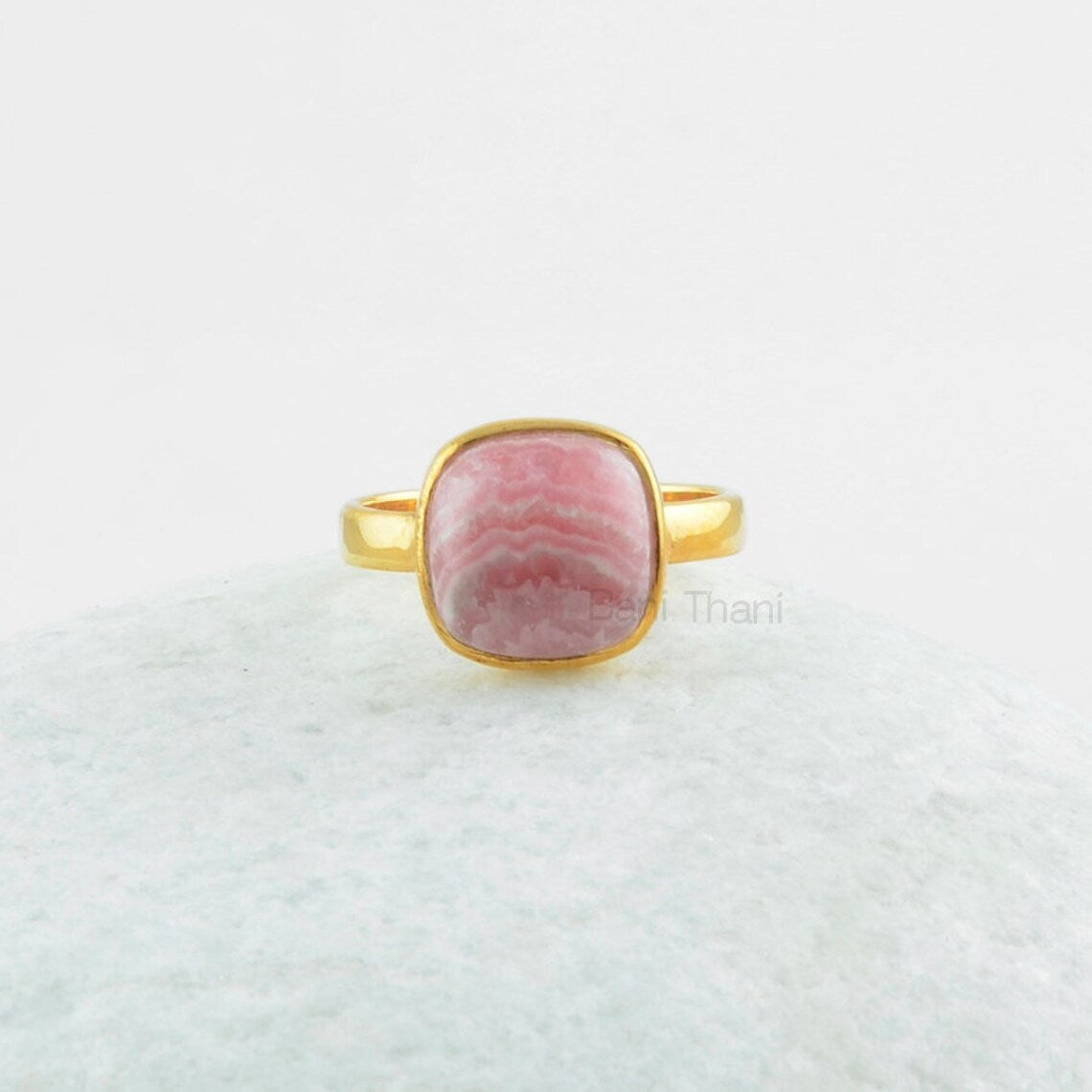 Pink Rhodochrosite Ring - Pure Silver - Handcrafted Ring - Dainty Jewelry - Rounded Cushion - Jewelry For Young Women - Gift For Besties