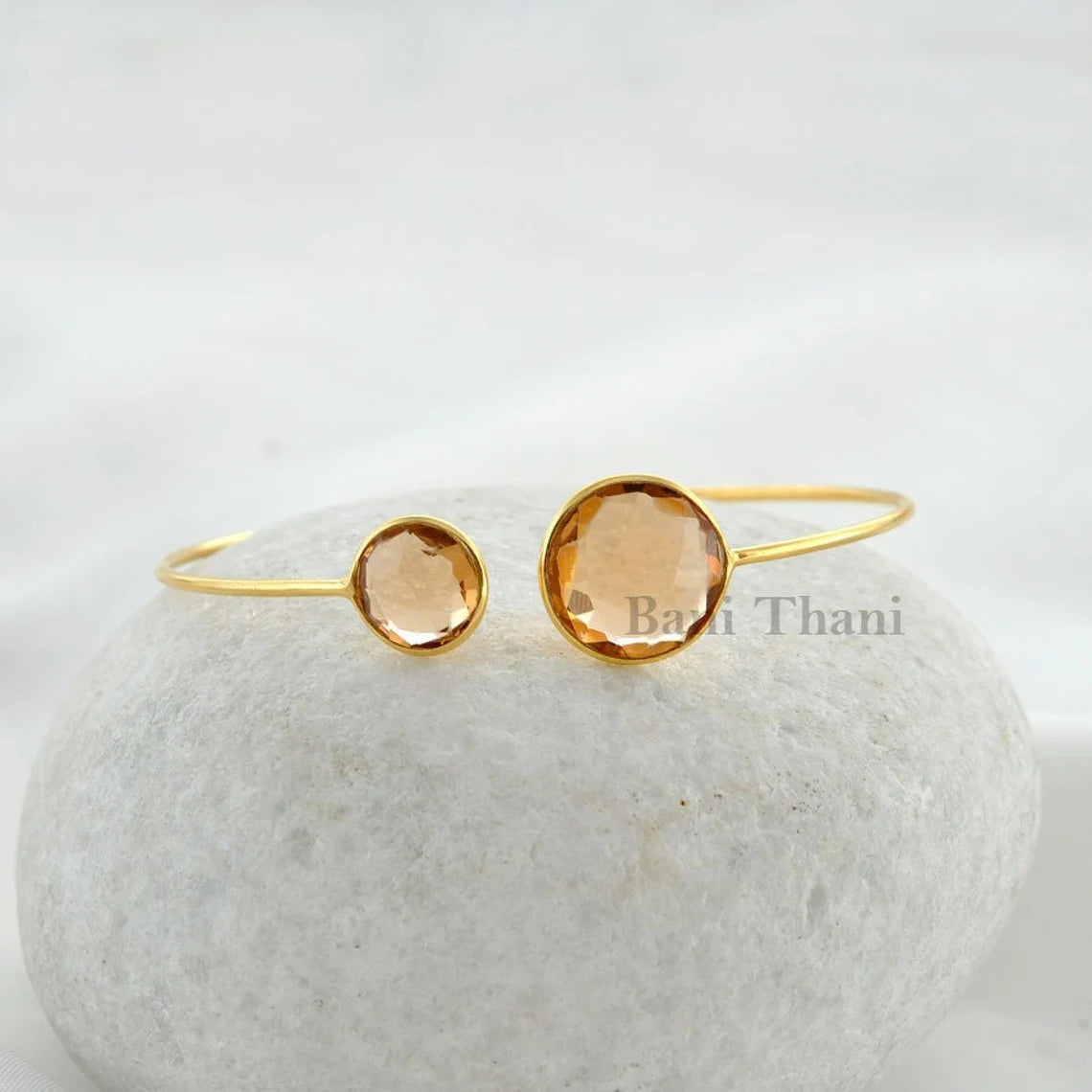 Champagne Quartz 14mm, 10mm Micron Gold Plated 925 Sterling Silver Bangle