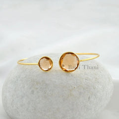 Champagne Quartz 14mm, 10mm Micron Gold Plated 925 Sterling Silver Bangle