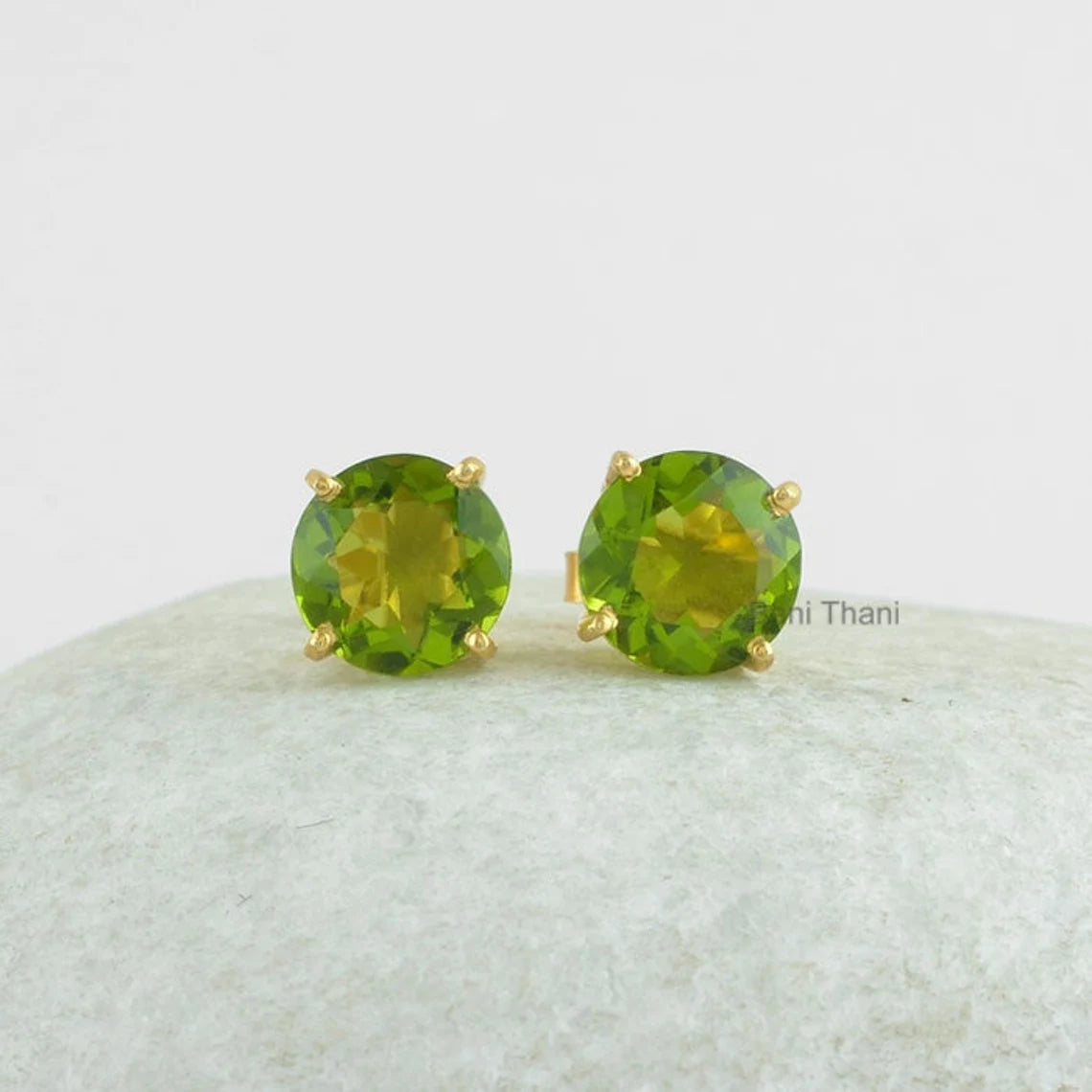 Peridot Quartz Stud Earrings - 925 Silver - Handmade Studs - 10mm Faceted Round - Manmade Jewelry - Gift For Inspiration -Jewelry For Friend