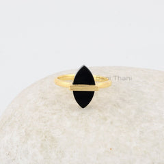 Onyx Marquise Flat Ring, Gemstone Ring, Black Onyx 8x14mm 925 Silver Ring, Gold Plated Ring, Gift for Mom, Birthday Gift Ring, Custom Ring