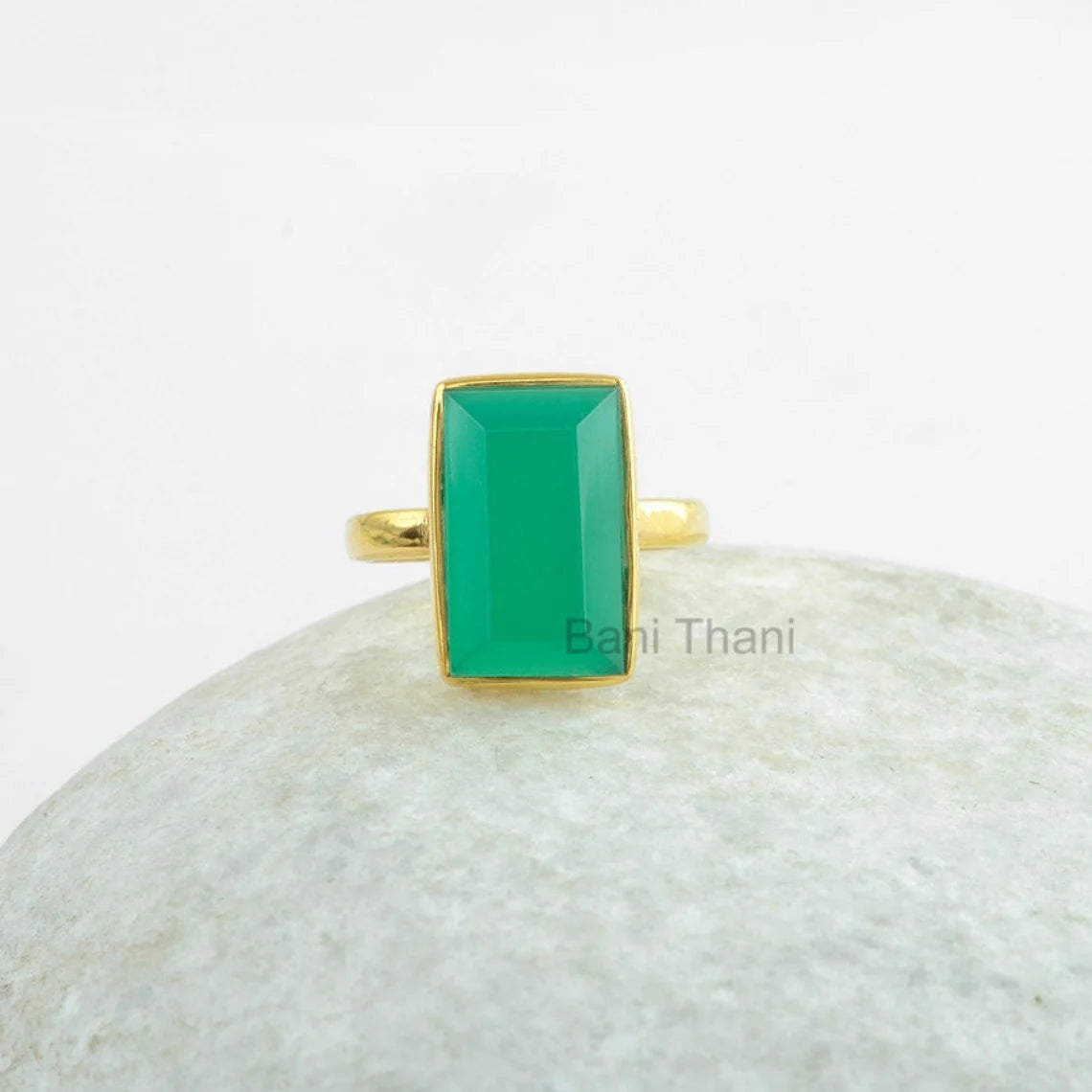 Green Onyx Ring - Pure Silver - Handcrafted Ring - High Quality Jewelry - Step Cut Rectangle - Jewelry For Wholesale - Gift For The Beach