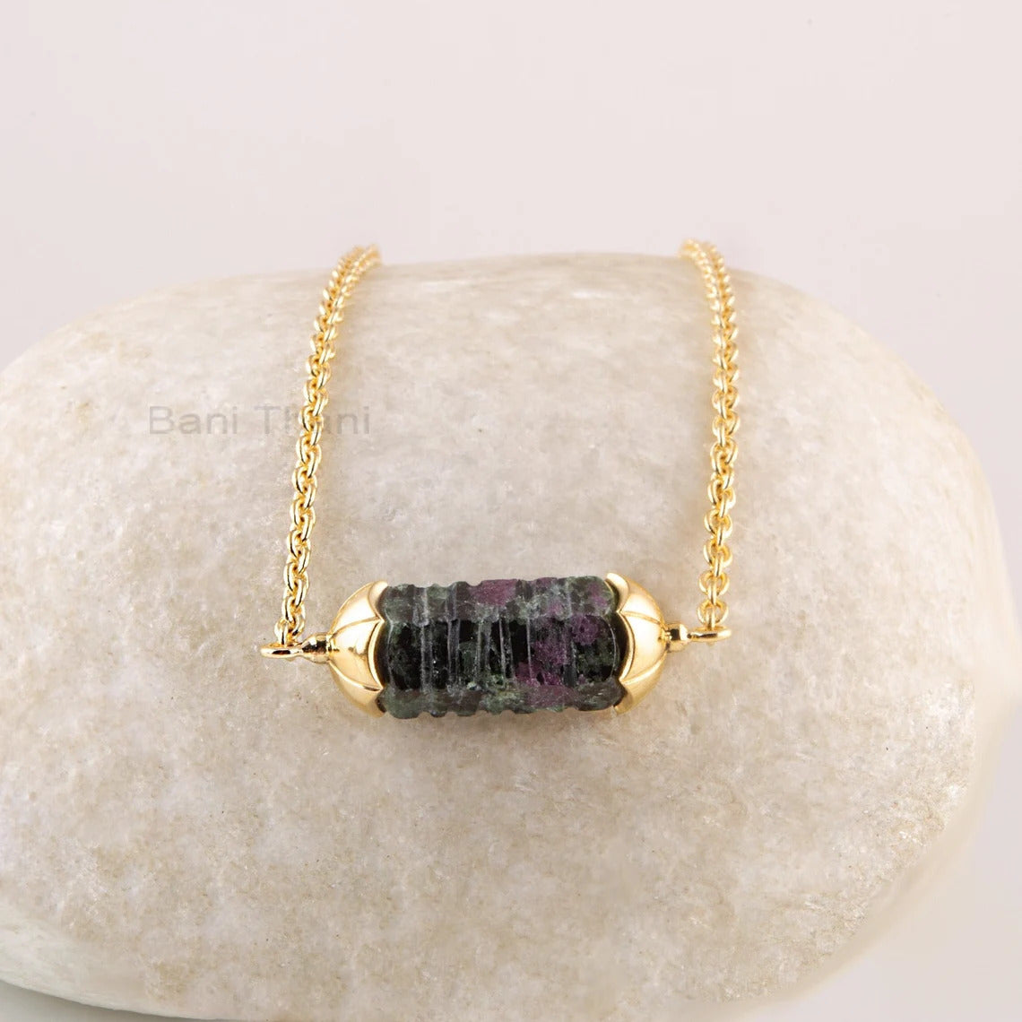 Ruby Zoisite Necklace, Natural Gemstone Pendant Necklace, Hexagon Necklace, 925 Sterling Silver 18k Gold Plated Necklace