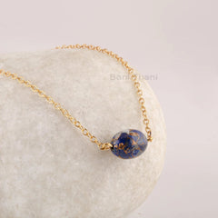 Lapis Copper Necklace, Roundel Oval Shape Gemstone Pendant Necklace, 18k Gold Plated 925 Sterling Silver Necklace Jewelry For Women