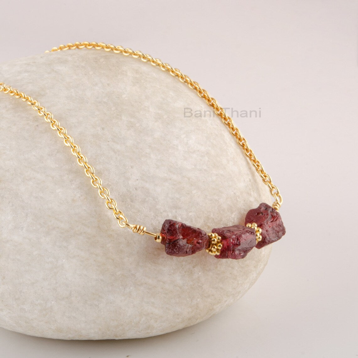 Natural Red Garnet Necklace, Multi Gemstone Necklace, Minimalist Gold Plated Solid Silver Necklace, Handmade Raw Beads Necklace