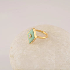 Chrysoprase Ring - 17x10mm Lozenge Shaped Sterling Silver Ring - Gold Plated Handcrafted Ring - Gifts For Mother