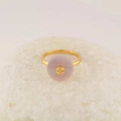 Lavender Chalcedony Ring - Round Flat 13mm Gemstone Ring - Micron Gold Plated - 925 Sterling Silver Ring - Solitaire Rings