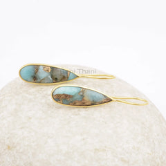 Beautiful Copper Amazonite Drop Earrings, Copper Amazonite 8x25mm Pear Gemstone 925 Silver Earrings, 18k Gold Plated Earrings, Gift Earrings