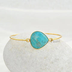 Arizona Turquoise Beautiful Heart 20mm Micron Gold Plated 925 Sterling Silver Bangle Bracelet