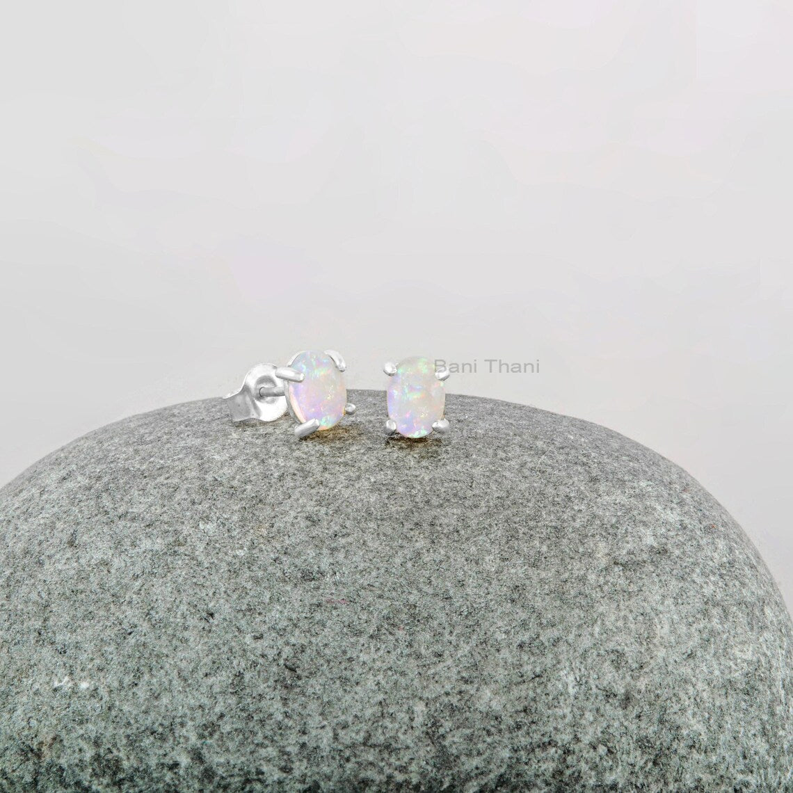 Prong Set Ethiopian Opal Stud Earring - Wedding Gift Earrings - 925 Sterling Silver Earring - Handmade Oval Gemstone Earrings - Boho Earring