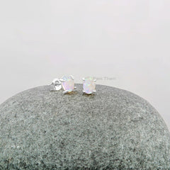 Prong Set Ethiopian Opal Stud Earring - Wedding Gift Earrings - 925 Sterling Silver Earring - Handmade Oval Gemstone Earrings - Boho Earring