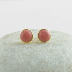 Pink Opal Round 9mm Vermeil Sterling Silver Stud, Handmade 925 Sterling Silver Stud Earrings Jewelry- E7003