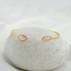 Pink Chalcedony Gemstone Bracelets - Gold Plated Bangle - Gift Jewelry - Sterling Silver Bangle Bracelet, 7x14mm