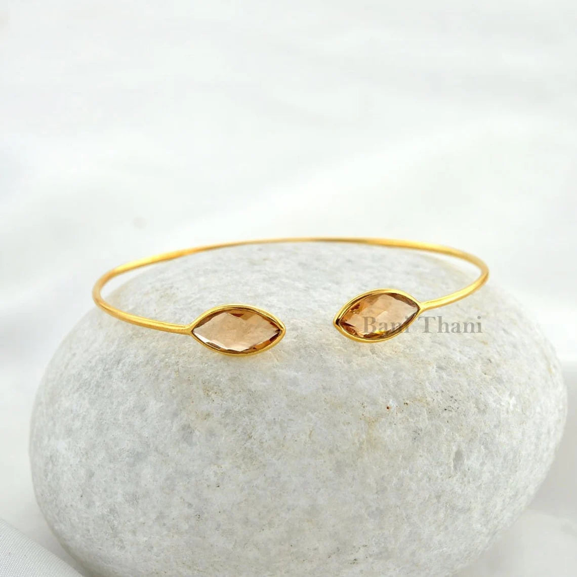 Champagne Quartz Bracelet - Gold Plated Bracelet - 925 Silver - 7x14mm Marquise - Personalized Jewelry - Jewelry For Summer - Gift For Wife