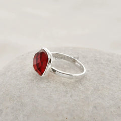 Red Garnet Quartz Faceted Gemstone Ring - 925 Sterling Silver Handmade Ring - Simple Ring - Middle Finger Ring - Cushion Ring - Gift for Him