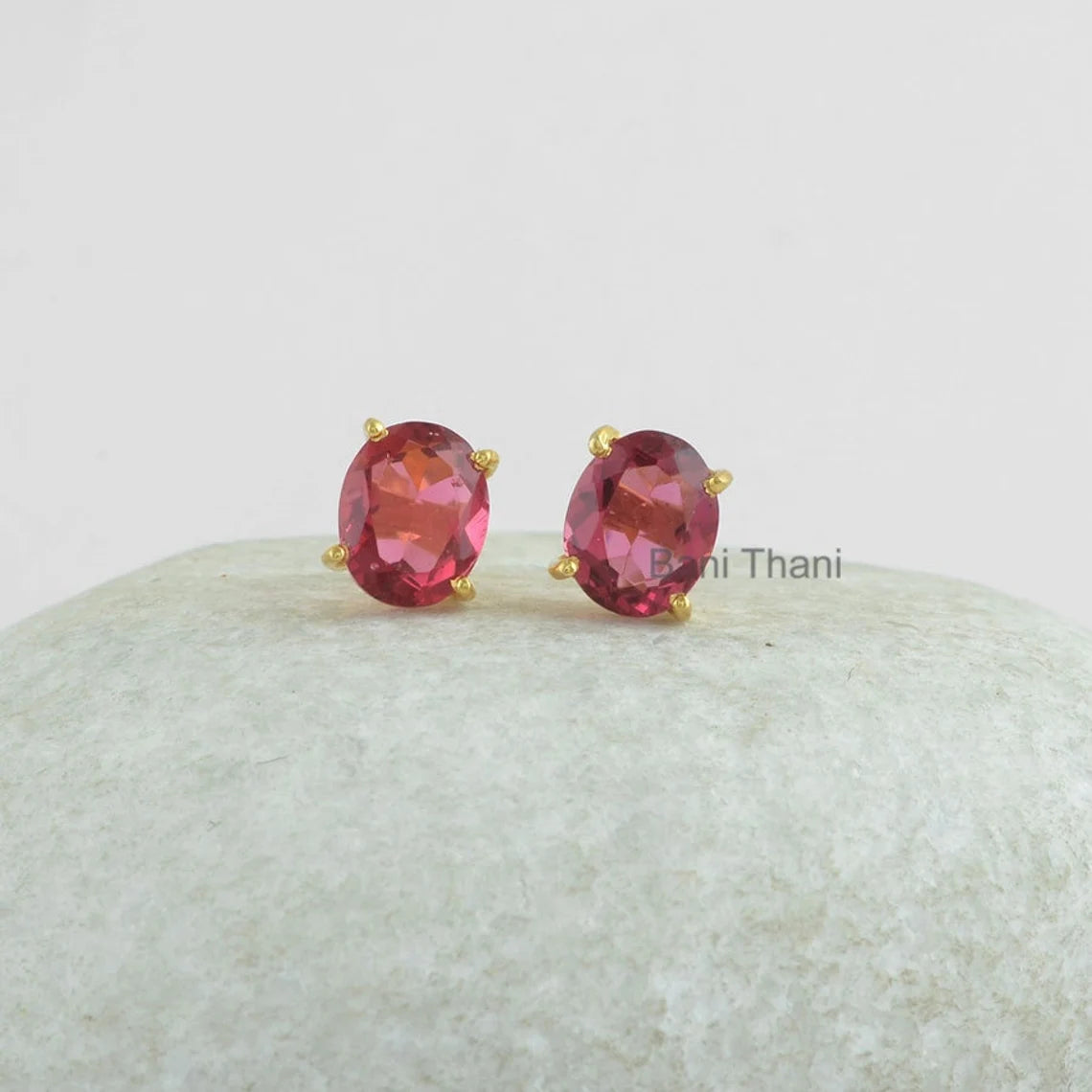 Pink Tourmaline Quartz Faceted Stud Earrings - 925 Sterling Silver - 8x10mm Oval - Healing Jewelry - Gift For Healing - Jewelry for Date