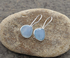 Beautiful Blue Chalcedony Faceted 12mm Heart Shape Gemstone Drop Earrings, 925 Sterling Silver Earrings, Hook Earrings, Wedding Gift Earring