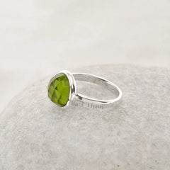 Antique Peridot Ring, Peridot Quartz 10mm Gemstone Bezel Ring, 925 Sterling Silver Ring, Promise Ring For Her, Round Shape Ring-Boho Jewelry