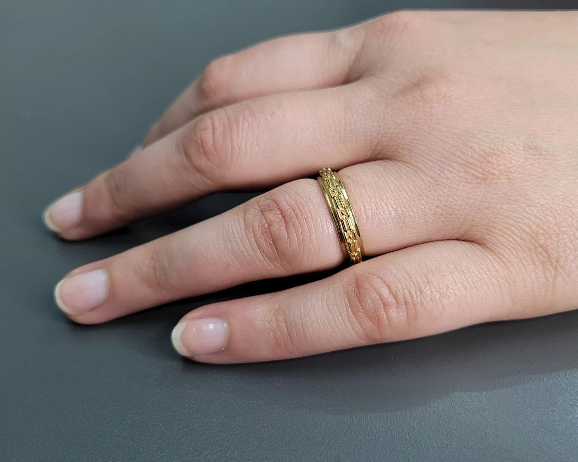 Contemporary Embossed Texture Ring, Designer Ring Band, Minimalist 18k Gold Plated Ring, 925 Sterling Silver Ring, Anniversary Gift