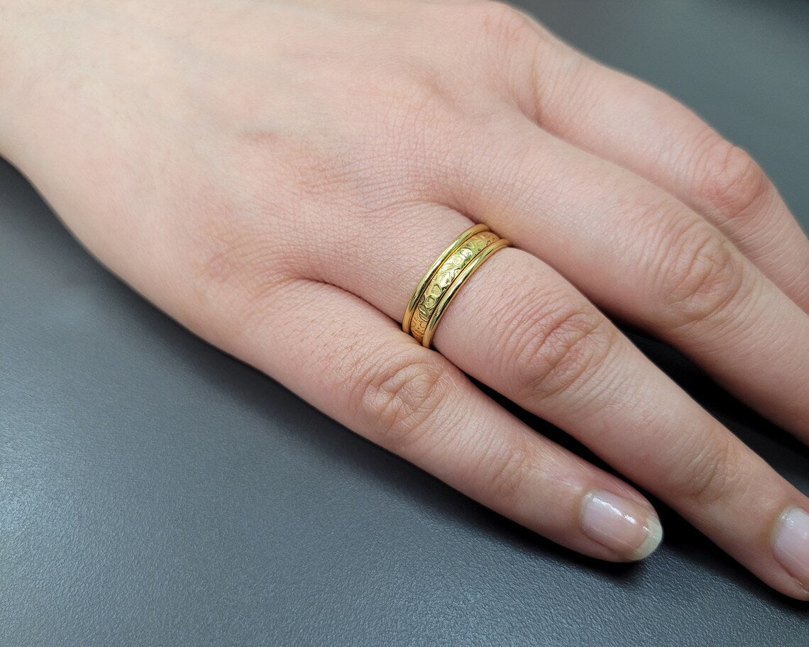 Hammered Textured Band, Stackable Ring, 18k Gold Plated Ring, Minimalist 925 Sterling Silver Ring, Designer Crown Shape Ring Gift For Him