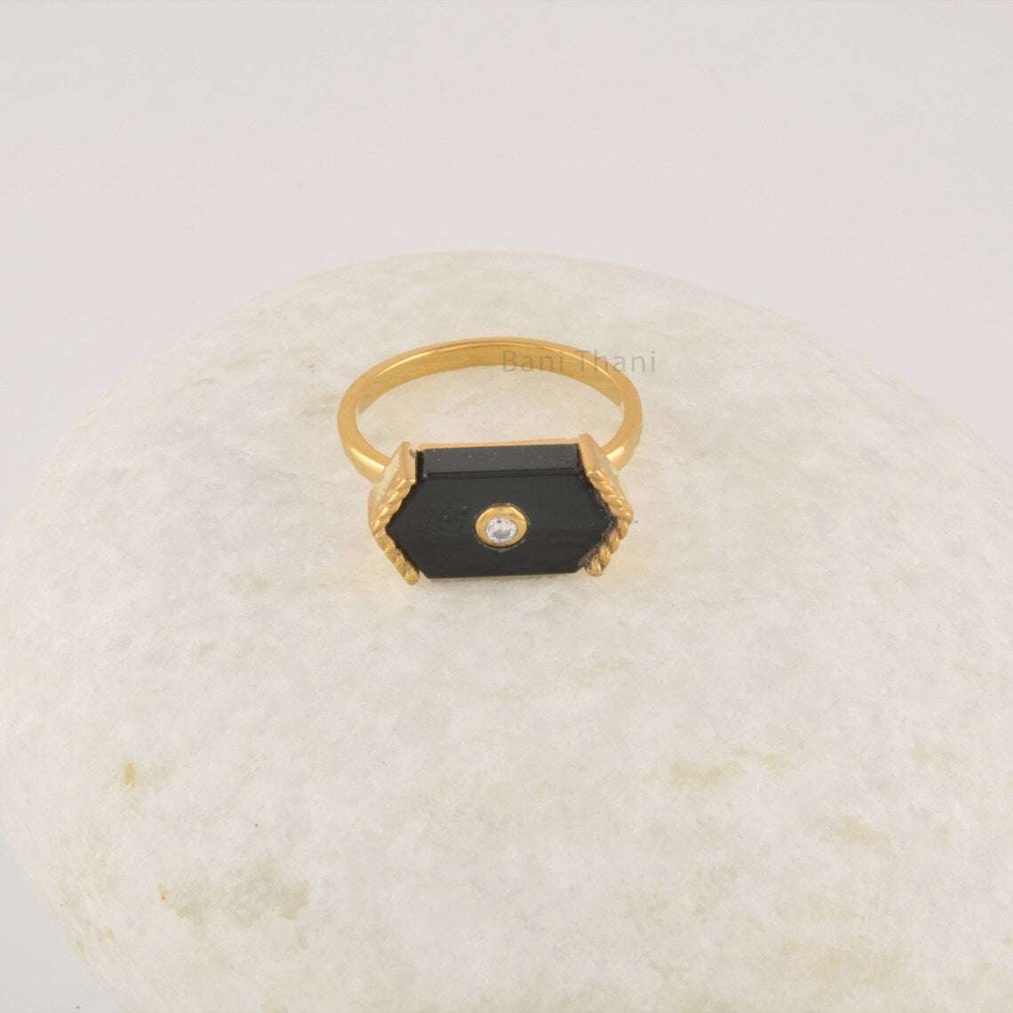 Black Onyx Ring - Pure Silver - Handcrafted Ring - Trendy Jewelry - Gold Plated - 15x8mm Hexagon Ring - Gift For Wife